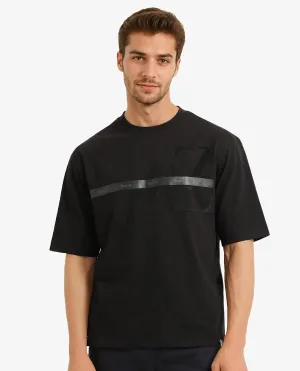 Rare Rabbit Men Reis Black Cotton Fabric Short Sleeve Crew Neck Oversized Fit Graphic Flock Print T-Shirt