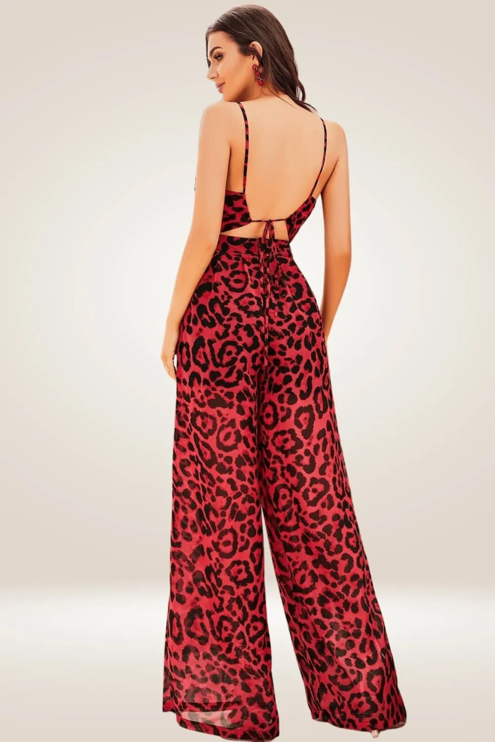 Red Leopard Print Cut out Wide leg Jumpsuit