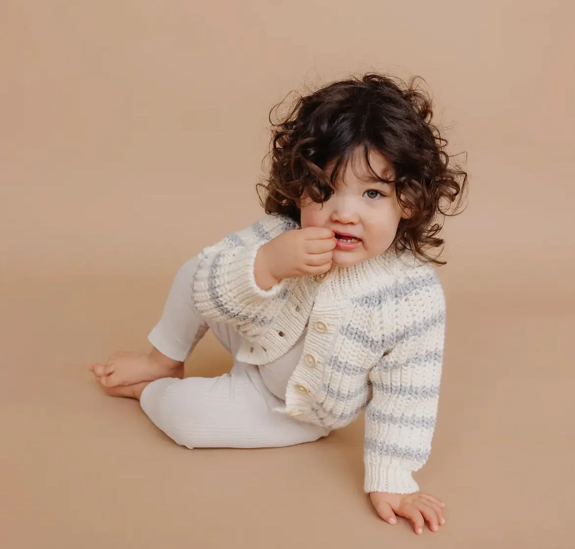Rib Knit Stripe Cardigan- Bowie Grey