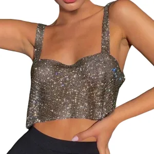 Sequin Summer Tank Tops for Women Club Cropped Rhinestone Glitter Sleeveless Spring Blouses Sparkle Camisole Party
