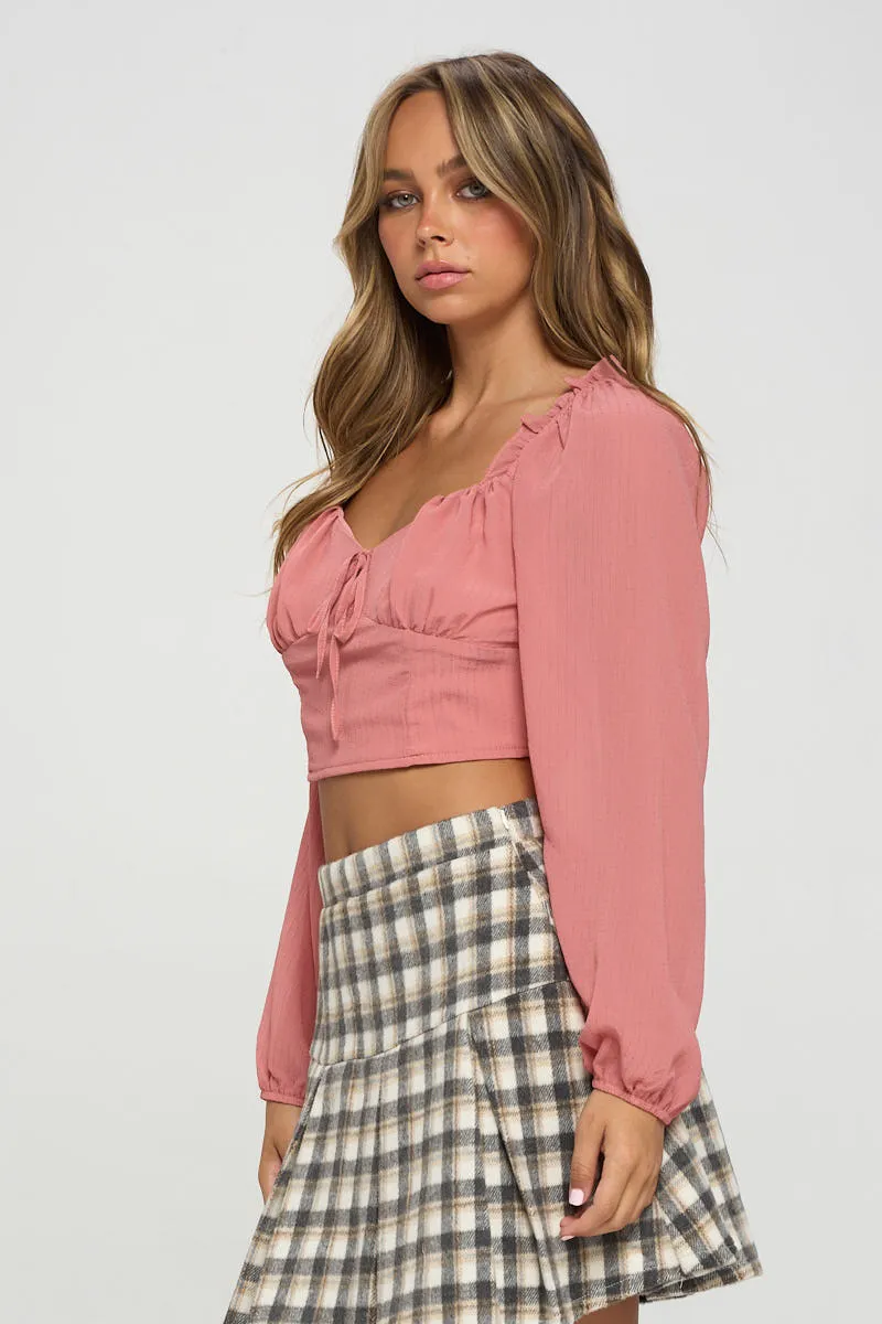 Smocked Long Sleeves Crop Top