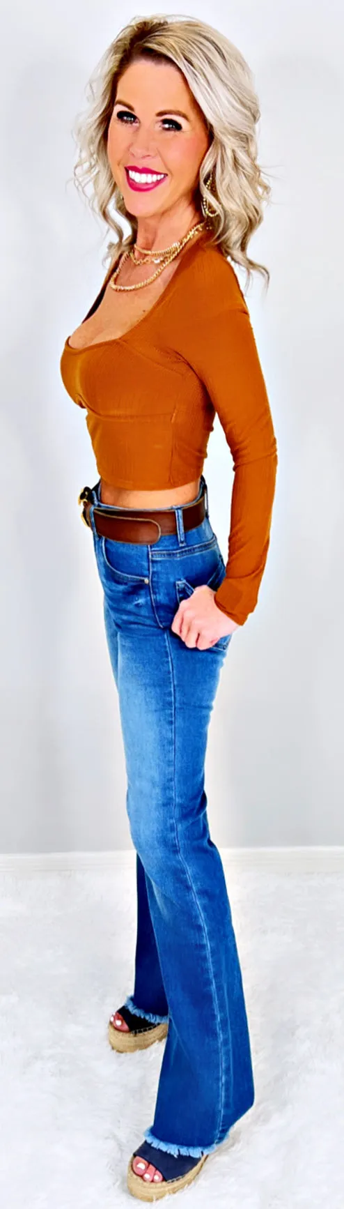 Taking On The Town Fray Hem Flare Jeans