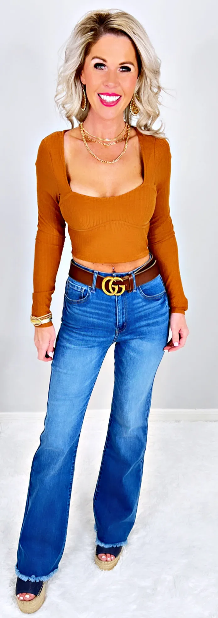 Taking On The Town Fray Hem Flare Jeans