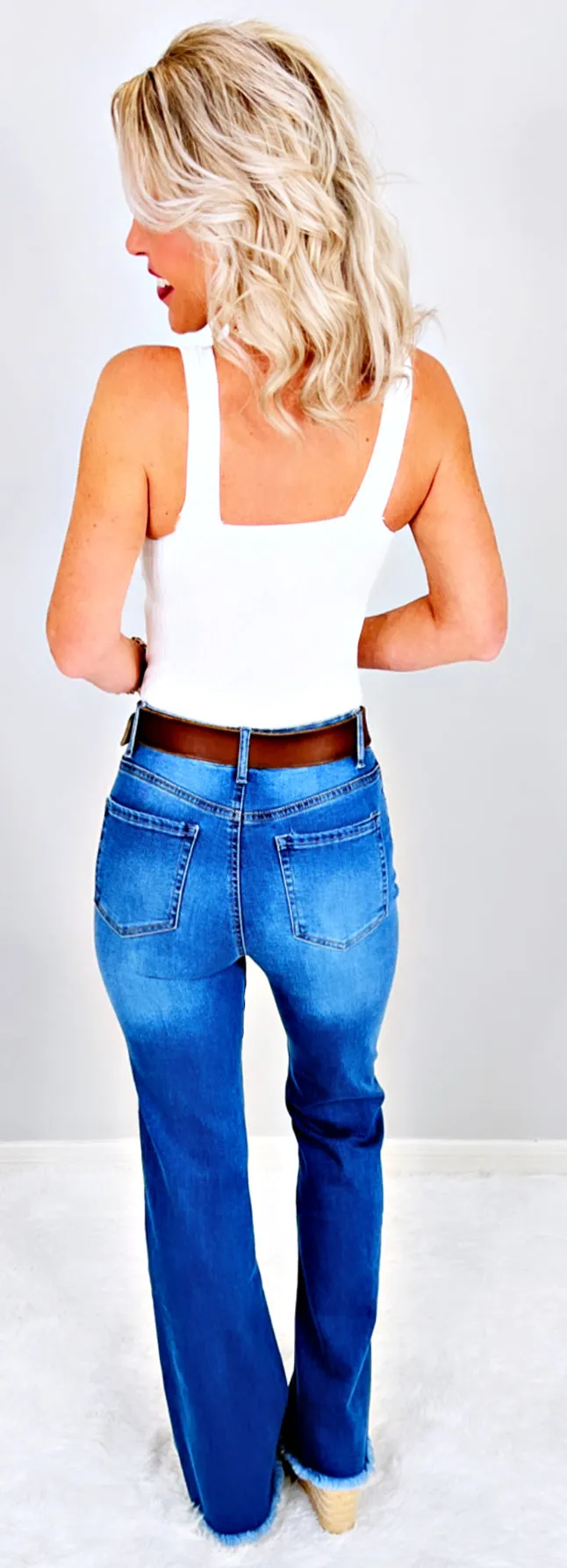 Taking On The Town Fray Hem Flare Jeans