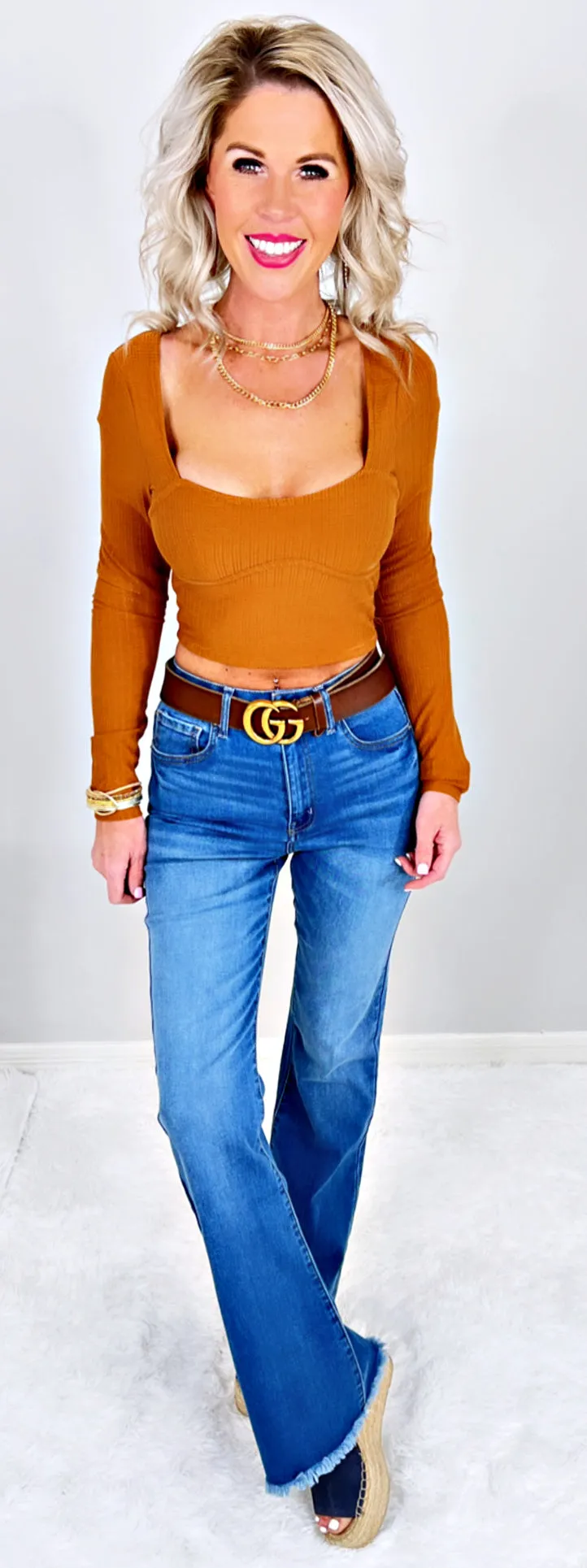 Taking On The Town Fray Hem Flare Jeans