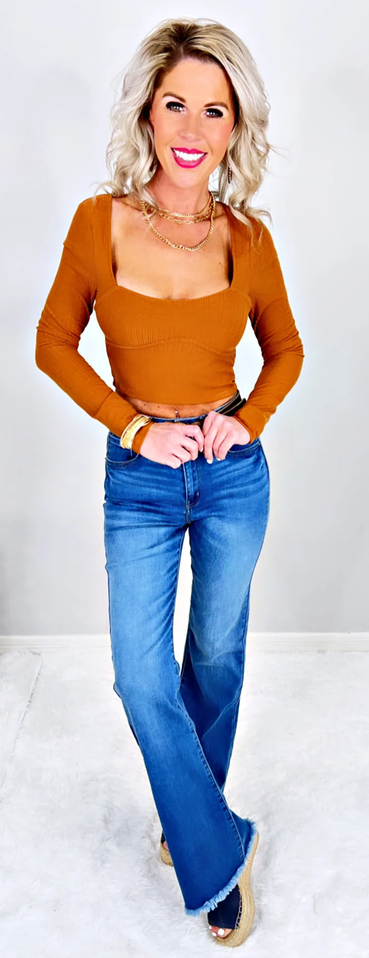 Taking On The Town Fray Hem Flare Jeans