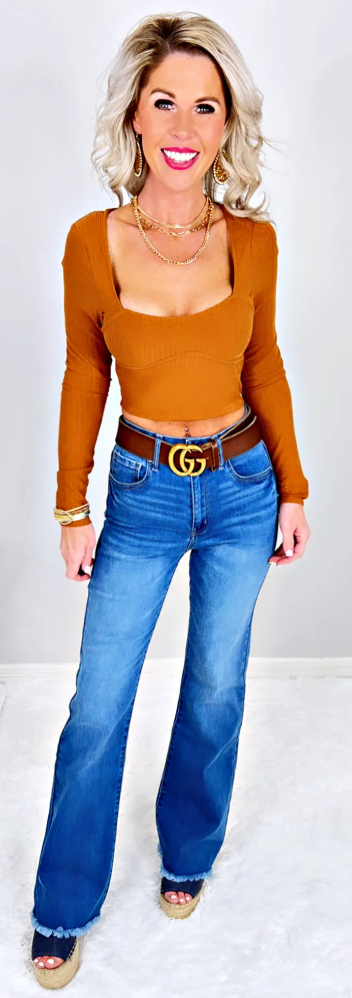 Taking On The Town Fray Hem Flare Jeans