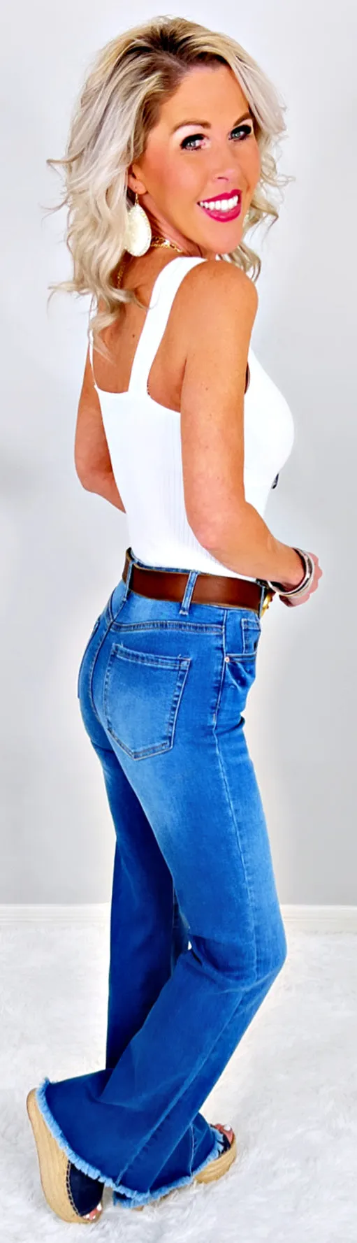 Taking On The Town Fray Hem Flare Jeans