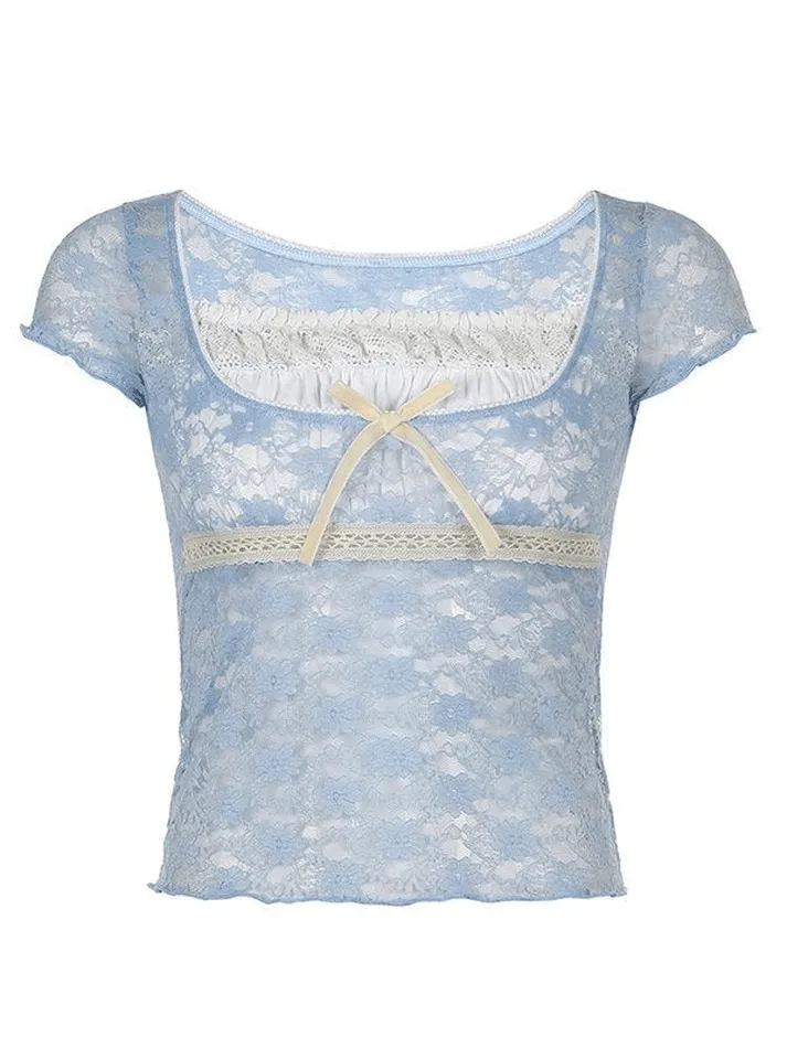 Uniwim ootd Lace Patchwork Crop Blouse