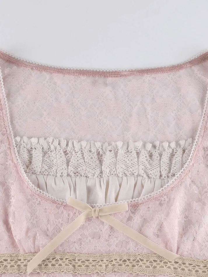 Uniwim ootd Lace Patchwork Crop Blouse