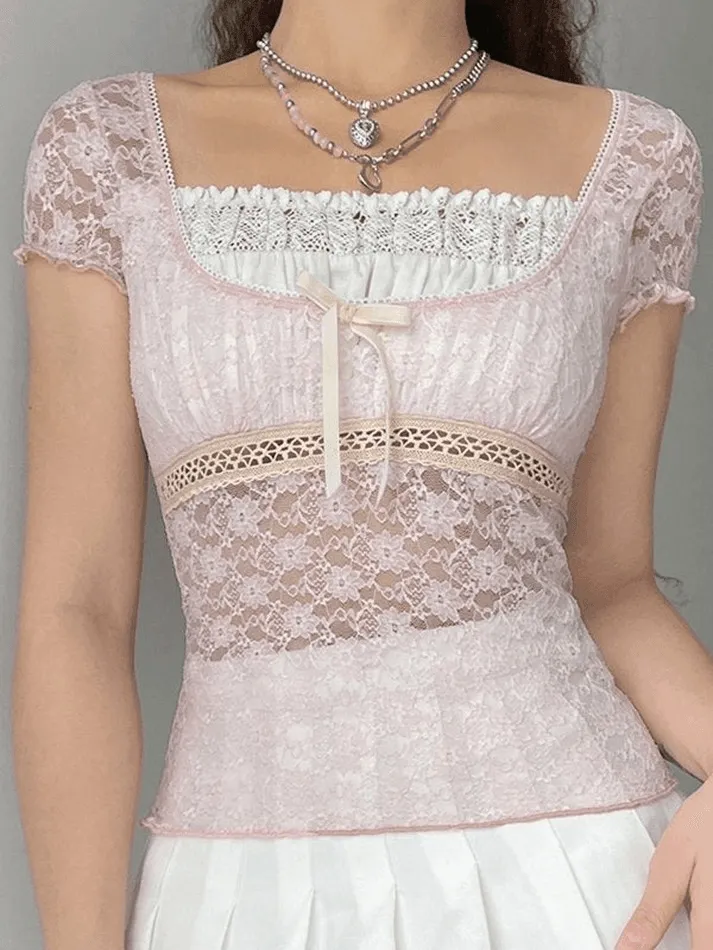Uniwim ootd Lace Patchwork Crop Blouse