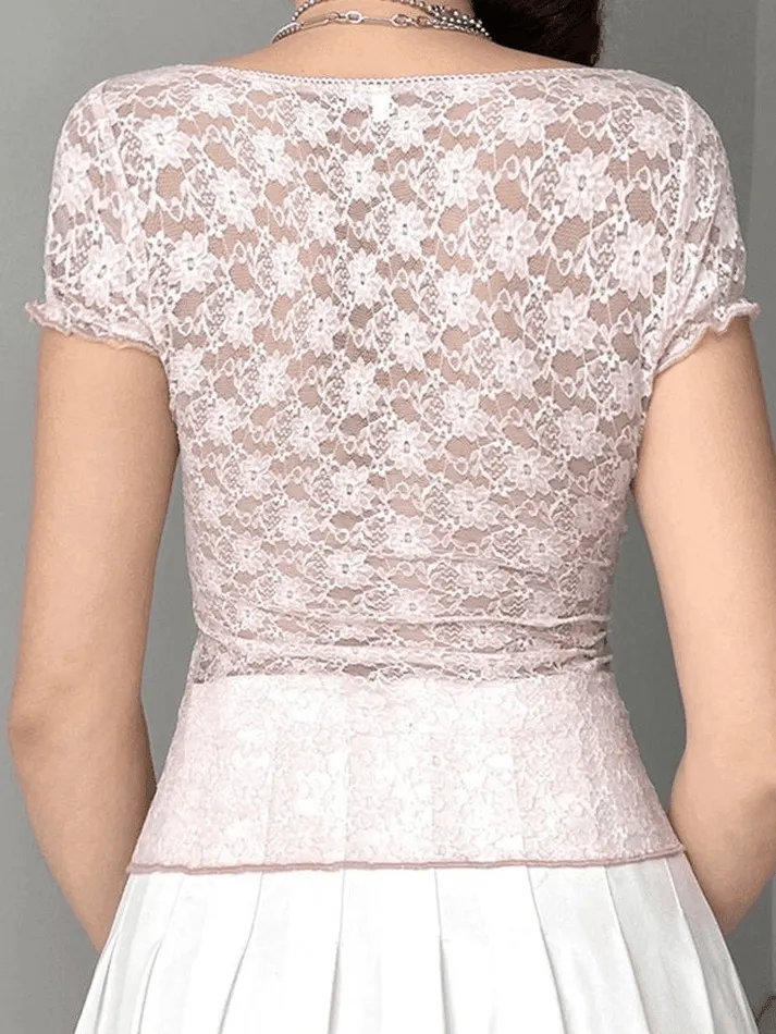 Uniwim ootd Lace Patchwork Crop Blouse