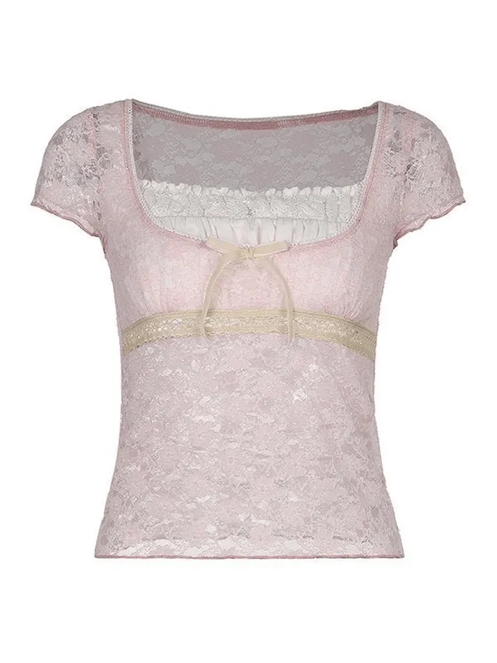 Uniwim ootd Lace Patchwork Crop Blouse