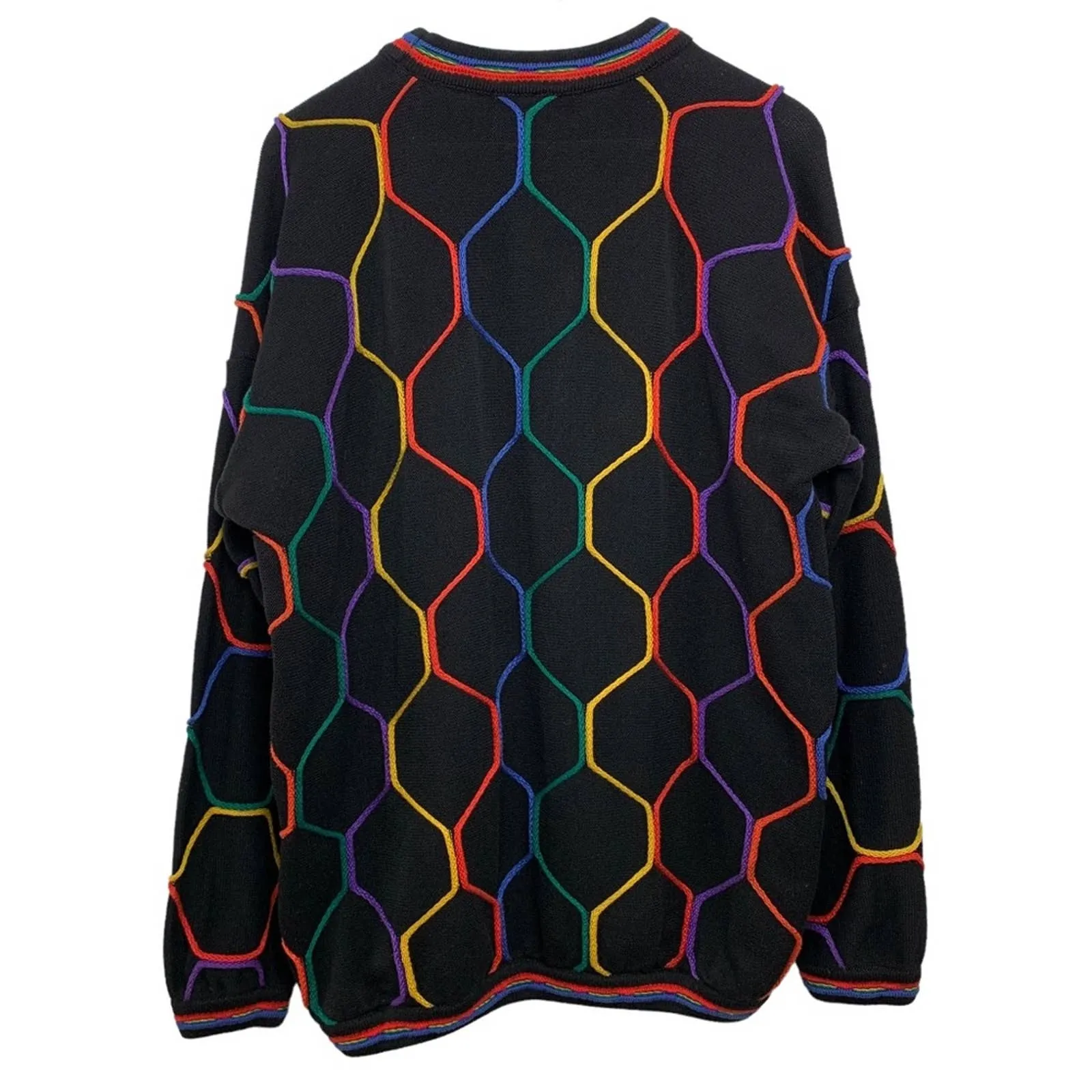 Vintage 90s Tundra Chunky Knit Grandpa Sweater Rainbow Patterned Crewneck Large
