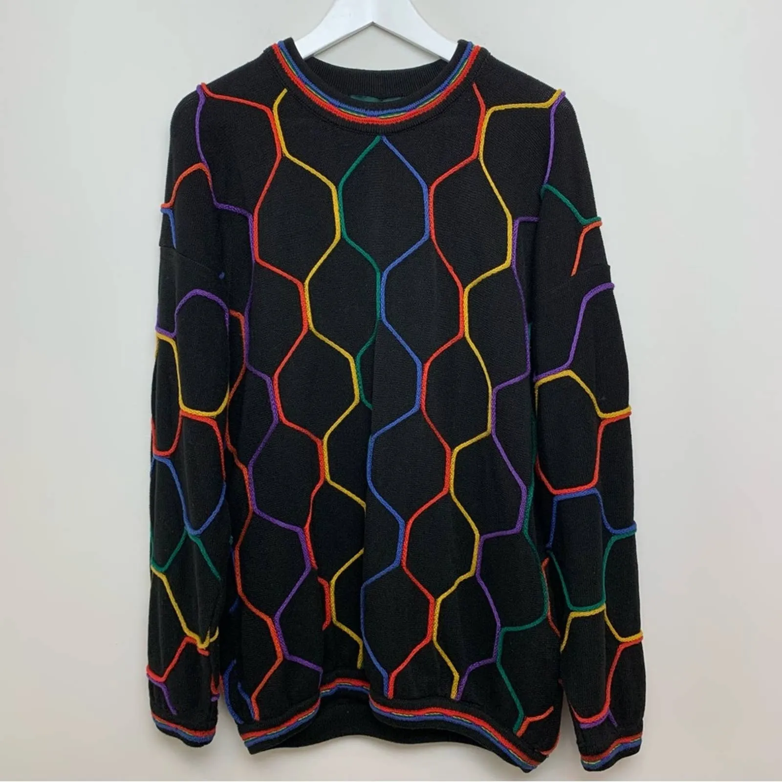Vintage 90s Tundra Chunky Knit Grandpa Sweater Rainbow Patterned Crewneck Large