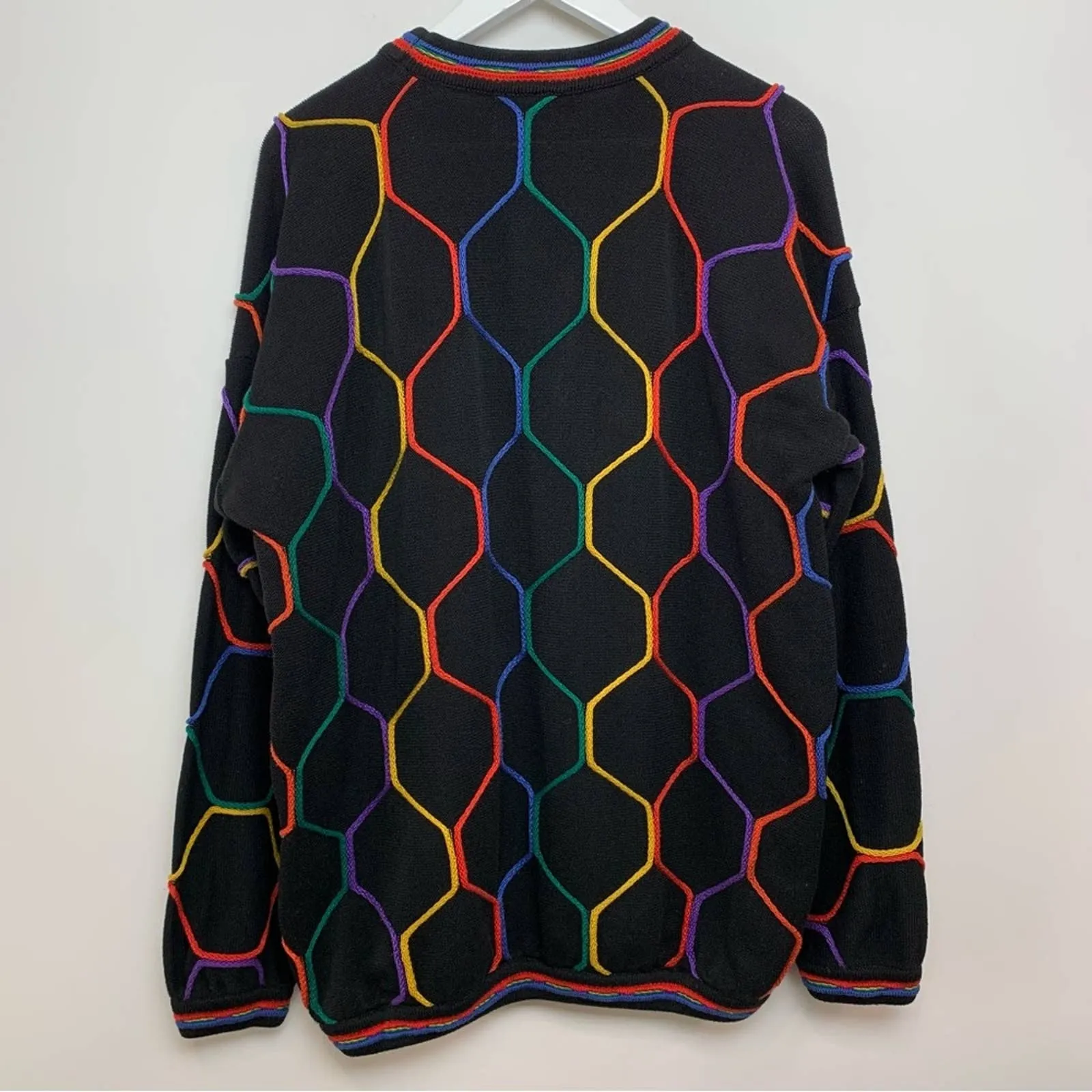 Vintage 90s Tundra Chunky Knit Grandpa Sweater Rainbow Patterned Crewneck Large