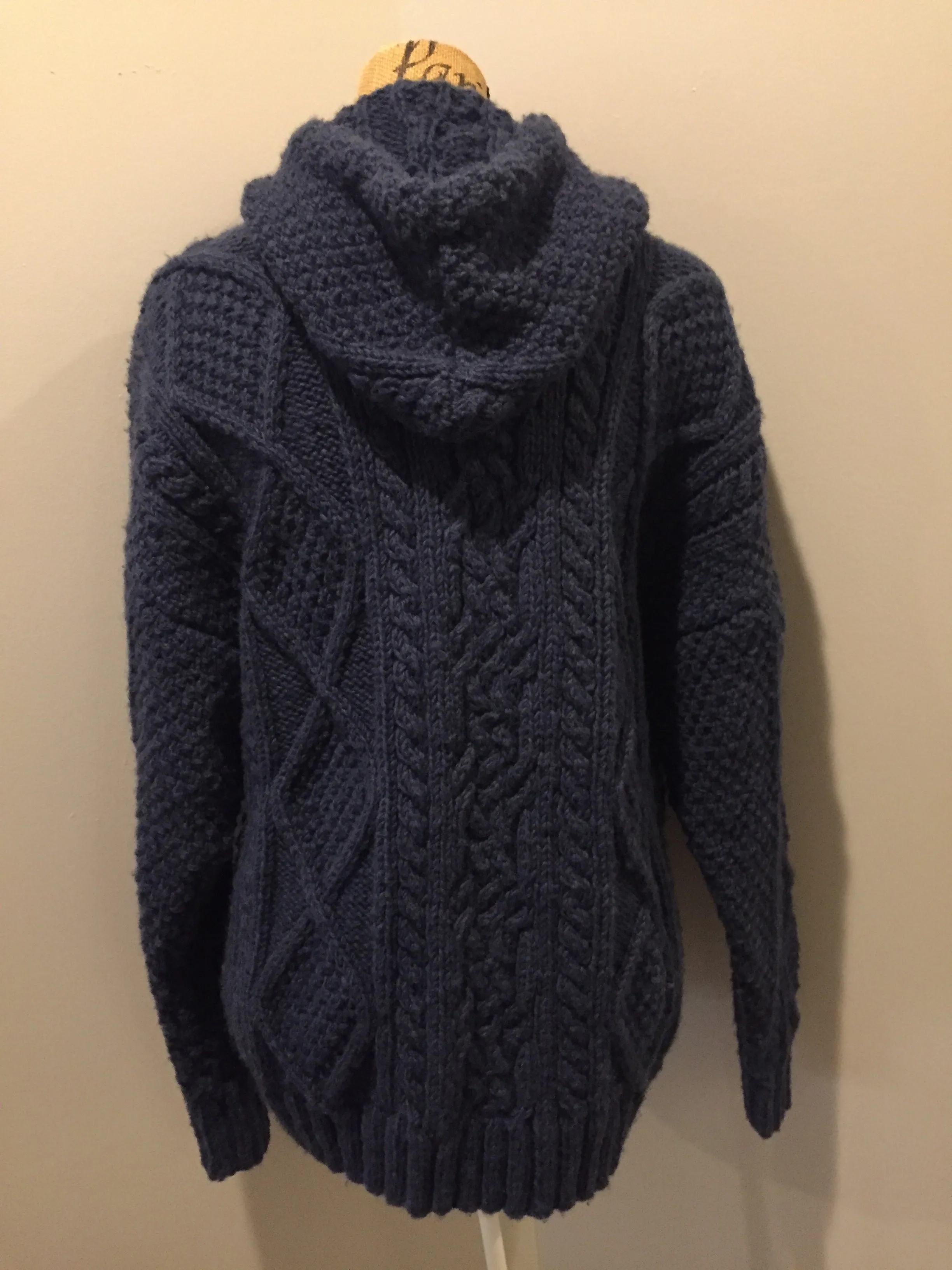 Vintage Romney Dark Blue Hooded Wool Cardigan, SOLD