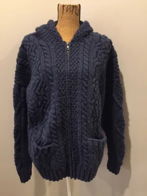 Vintage Romney Dark Blue Hooded Wool Cardigan, SOLD