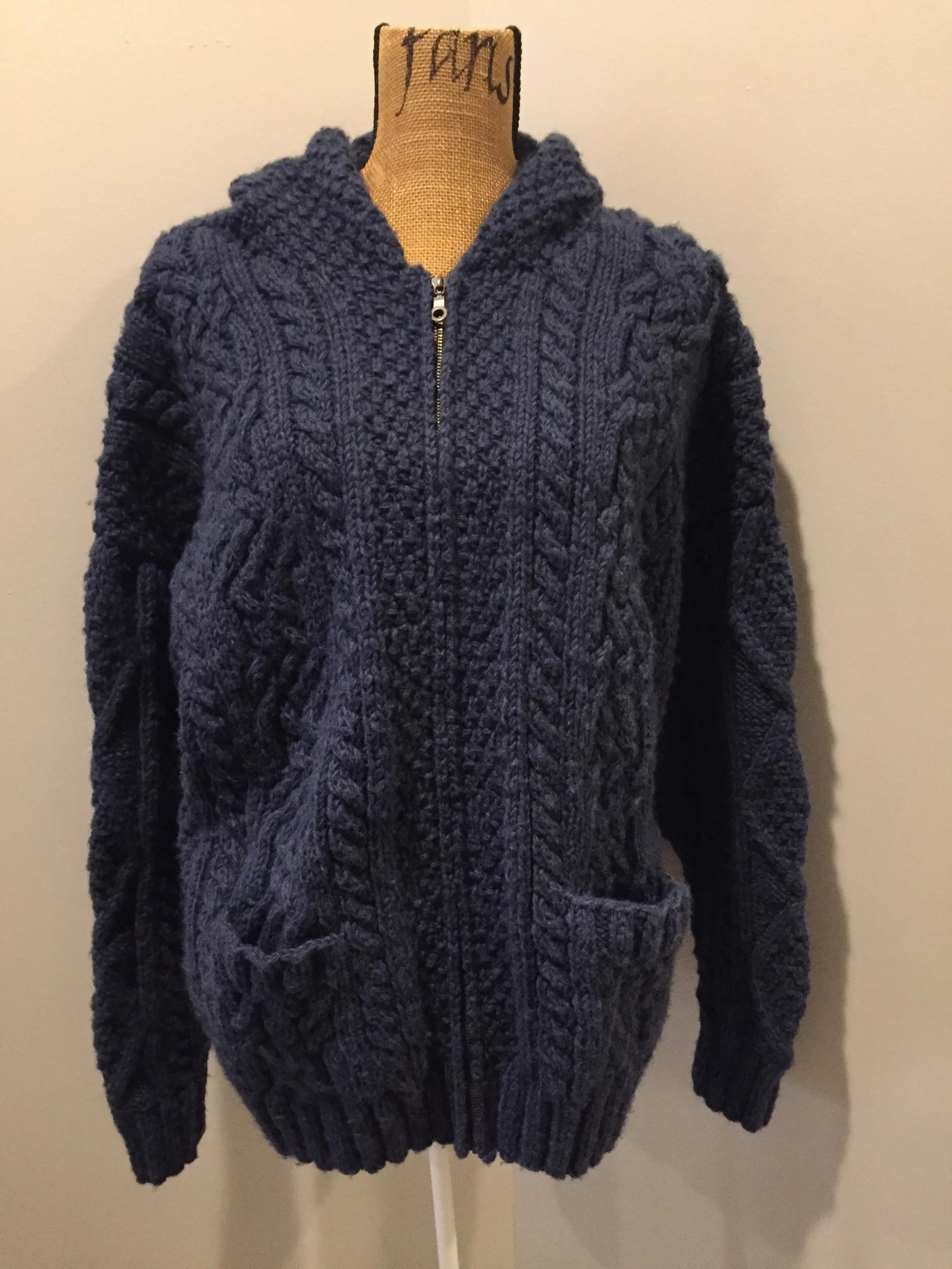 Vintage Romney Dark Blue Hooded Wool Cardigan, SOLD