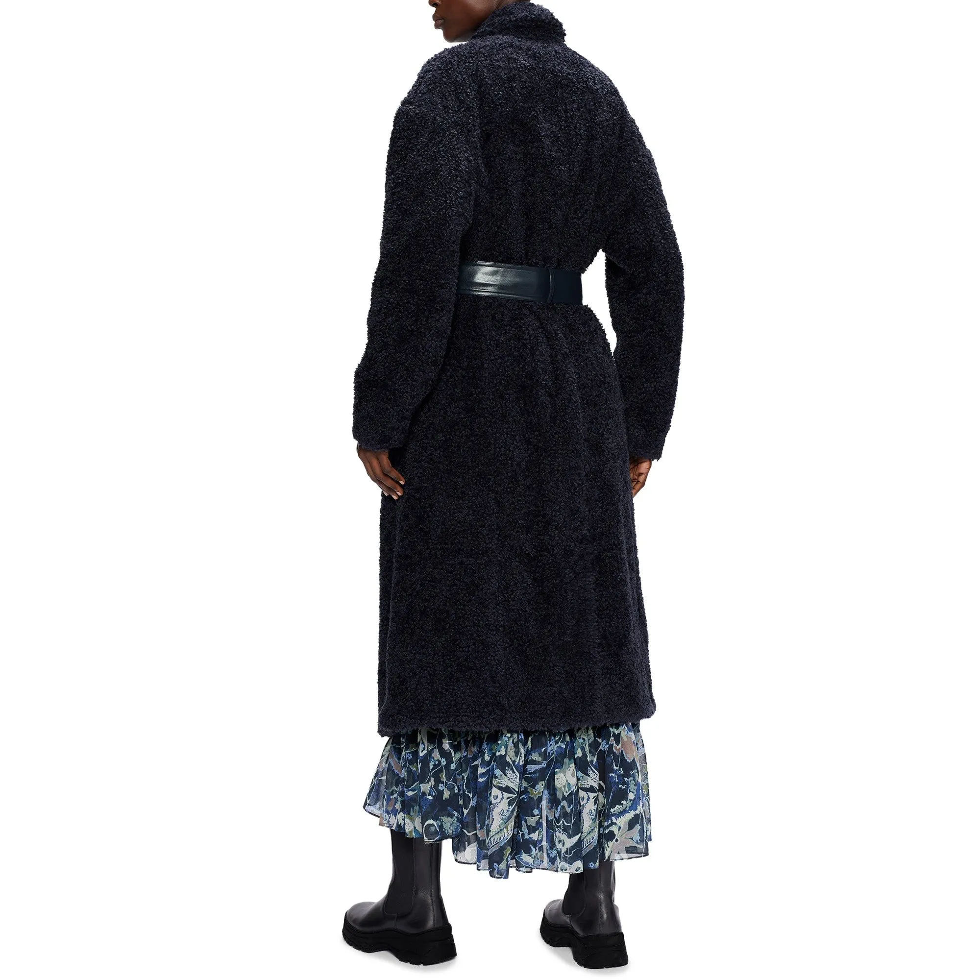 Women Wmo-Keiisha-Flood Length Faux Fur Wrap Coat - Dk-Navy