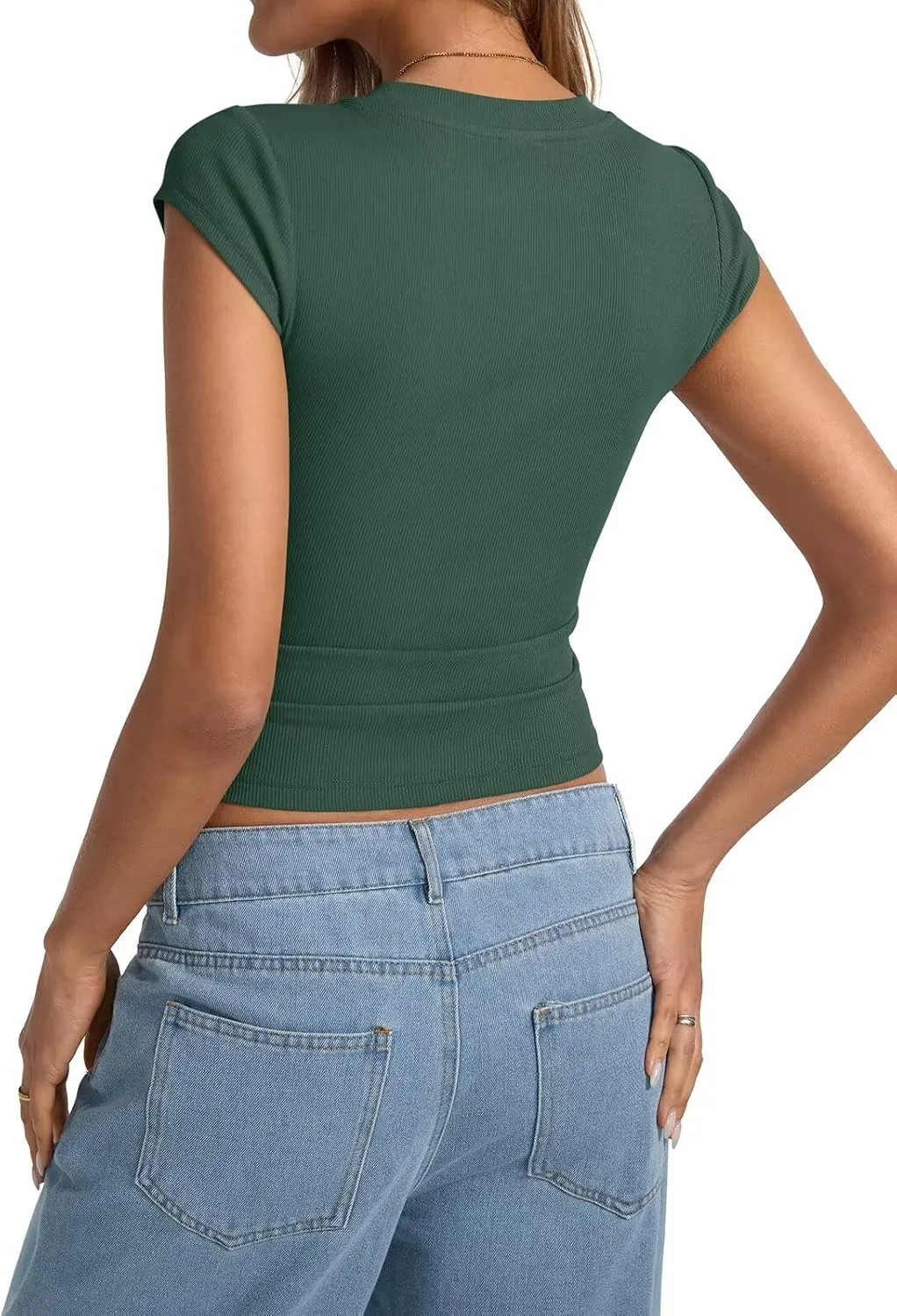 Womens Cap Sleeve Tops Summer Crew Neck Short Sleeve Shirts Slim Fit Basic Ribbed Tops Y2K 2025 Going Out Crop