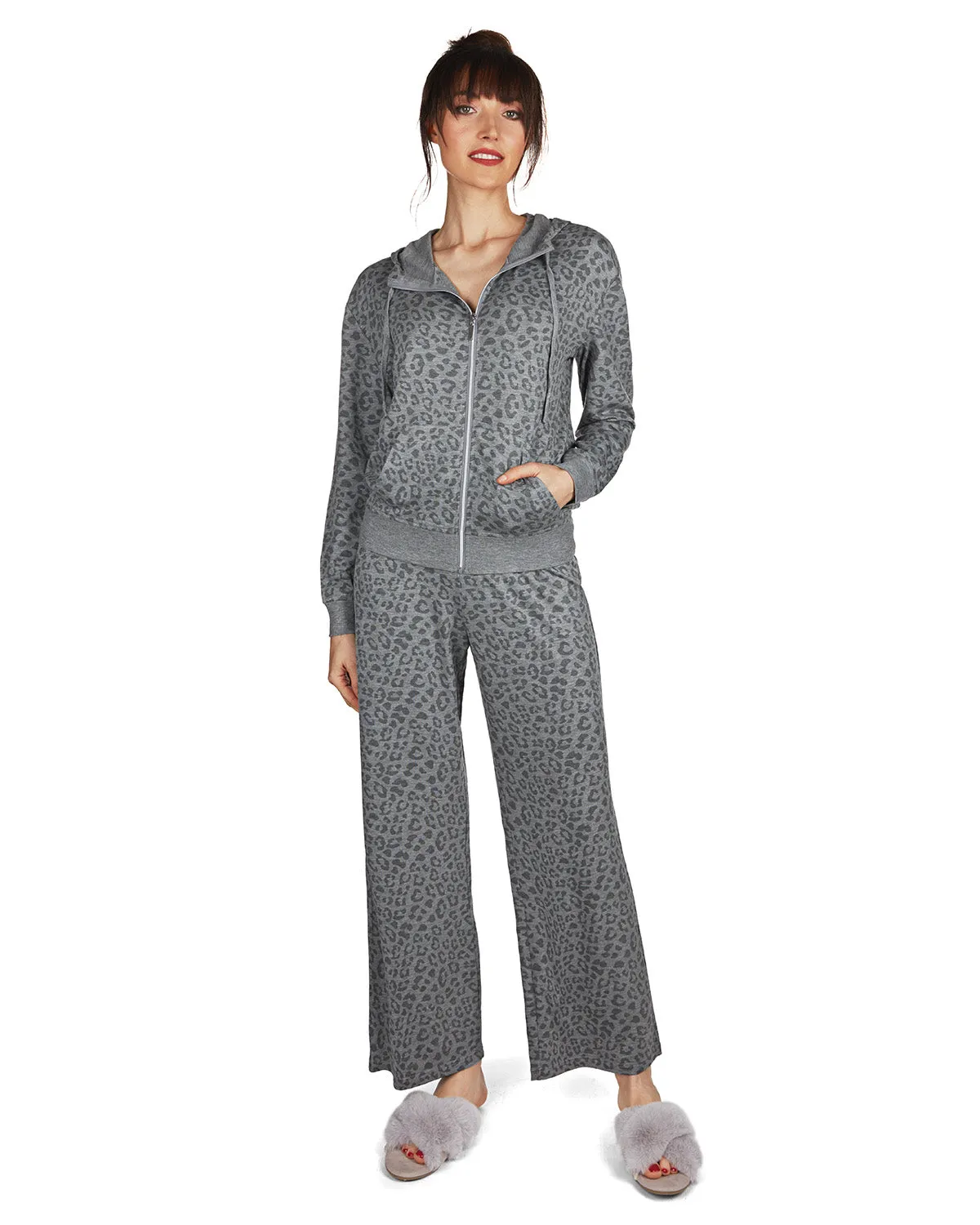 Women's Leopard Print French Terry Cloth Lounge Hoodie